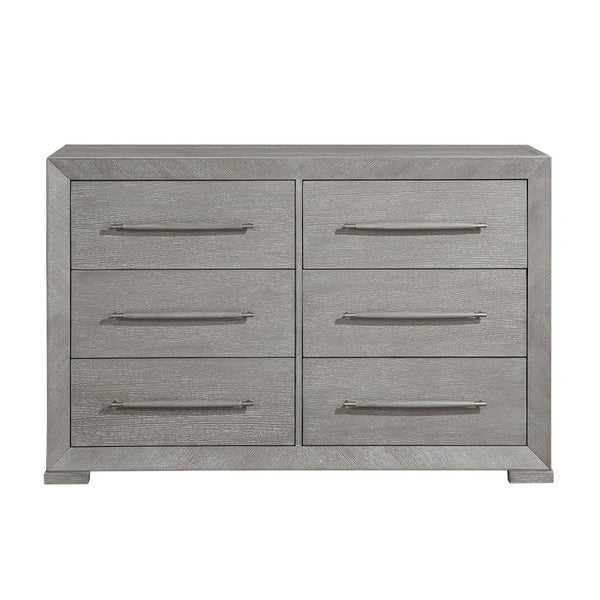 English Elm Eastern King 4 Piece Bedroom Set Gray Oak Veneer Upholstered Headboard Storage B011S04926
