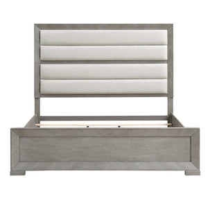 English Elm Eastern King 4 Piece Bedroom Set Gray Oak Veneer Upholstered Headboard Storage B011S04926