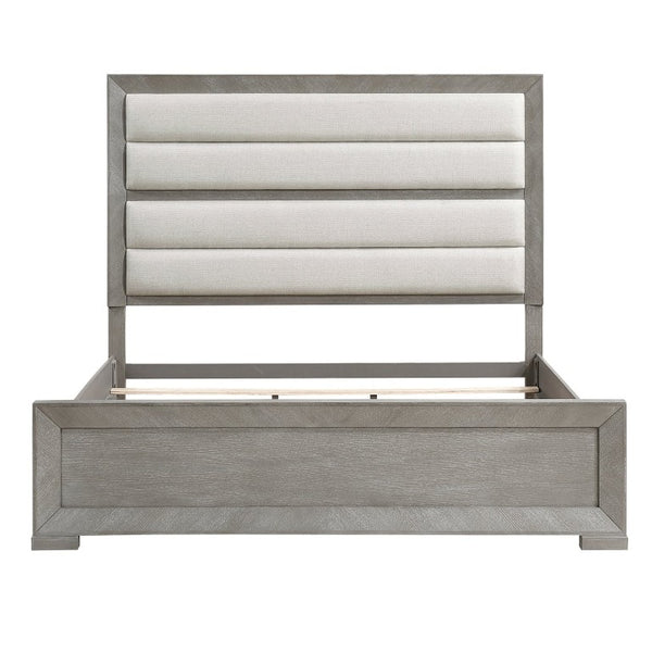 English Elm Eastern King 4 Piece Bedroom Set Gray Oak Veneer Upholstered Headboard Storage B011S04926