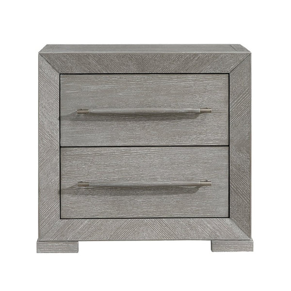 English Elm Eastern King 4 Piece Bedroom Set Gray Oak Veneer Upholstered Headboard Storage B011S04926