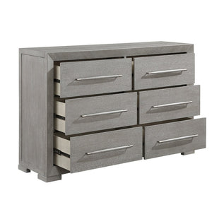 English Elm Queen Bedroom Set with Upholstered Headboard Oak Veneer Dresser Mirror Nightstand B011S04930