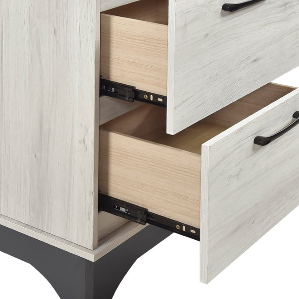 English Elm Twin Bedroom Set with Upholstered Bed Dresser Mirror and Nightstand in Gray Oak B011S04940