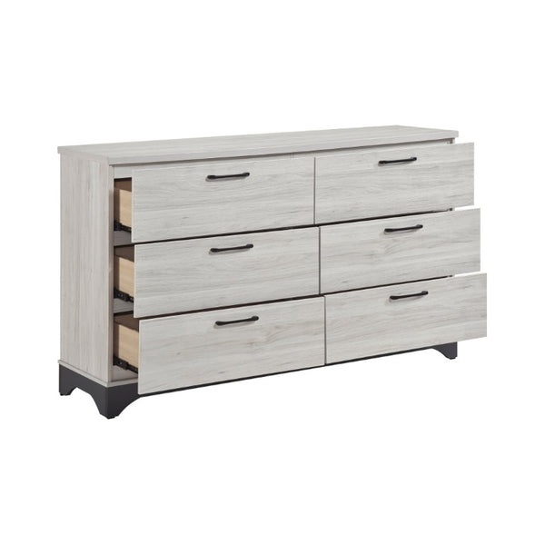 English Elm Twin Bedroom Set with Upholstered Bed Dresser Mirror and Nightstand in Gray Oak B011S04940