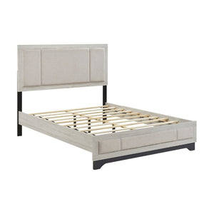 English Elm Twin Bedroom Set with Upholstered Bed Dresser Mirror and Nightstand in Gray Oak B011S04940