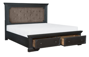 English Elm Queen Platform Bedroom Set with Tufted Headboard Pine Wood Charcoal Rustic Finish B011S04947