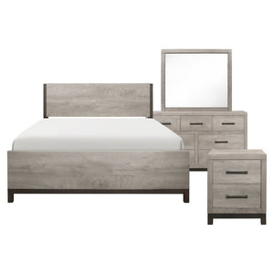 English Elm Twin Bedroom Set with LED Nightstand Panel Bed Dresser Mirror Industrial Gray B011S04956