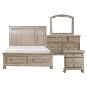 English Elm Eastern King Sleigh Bed Set Antique Brown Wood Grain Dresser Mirror Nightstand B011S04958