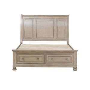 English Elm Eastern King Sleigh Bed Set Antique Brown Wood Grain Dresser Mirror Nightstand B011S04958
