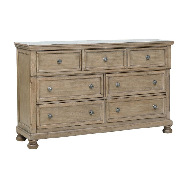 English Elm Eastern King Sleigh Bed Set Antique Brown Wood Grain Dresser Mirror Nightstand B011S04958