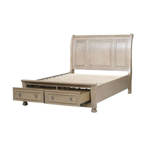 English Elm Queen Sleigh Bed Set with Dresser Arched Mirror and Nightstand in Antique Brown Wood B011S04962