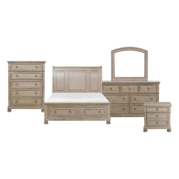 English Elm Queen Sleigh Bed Five Piece Bedroom Set Antique Brown Wood Grain Dovetail Storage B011S04963