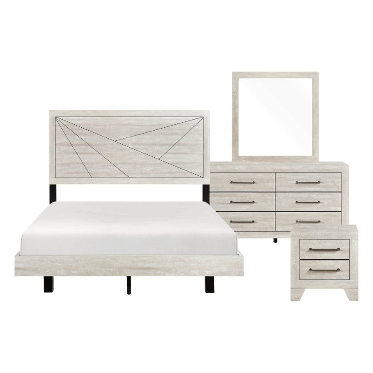 English Elm California King Bedroom Set Gray Oak Finish Bed Dresser Mirror and Nightstand B011S04966