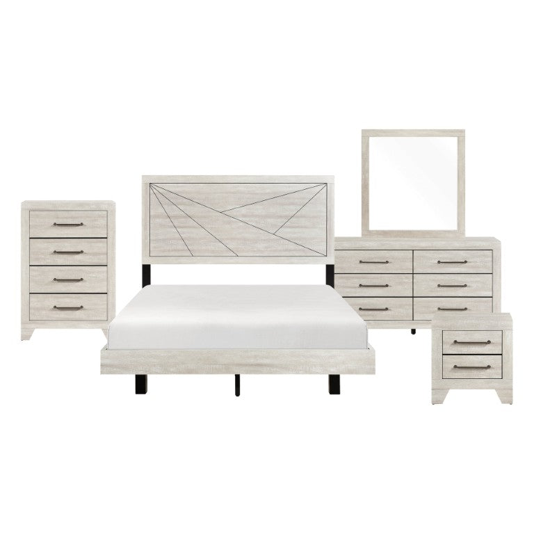 English Elm California King Bedroom Set Five Piece Dusty Gray Oak Contemporary Storage Suite B011S04967