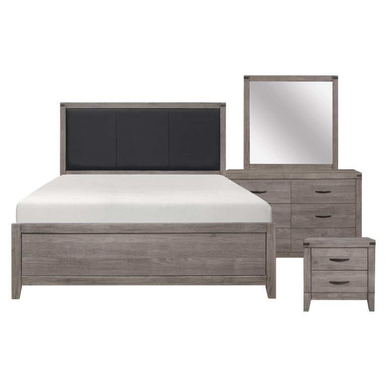 English Elm Twin Platform Bed Set Industrial Bookcase Headboard with USB Ports Brownish Gray B011S04982