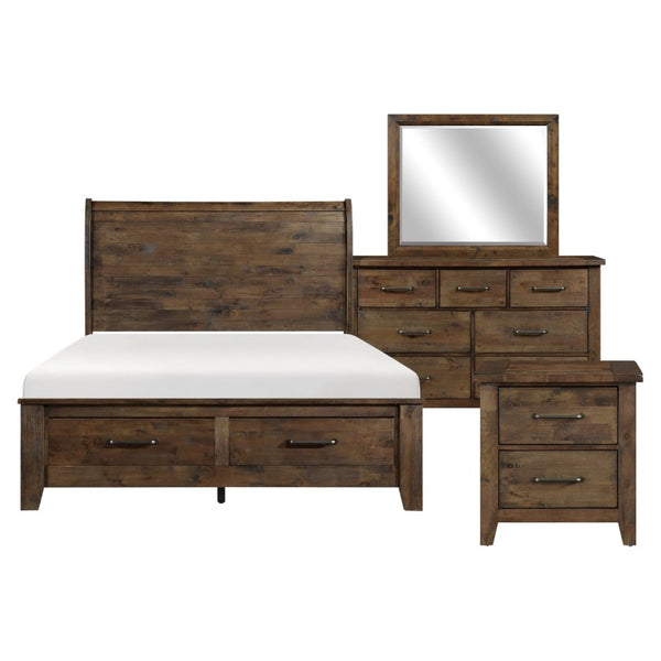 English Elm California King Bedroom Set Solid Rubberwood Burnished Brown Finish 4 Piece Suite B011S04984