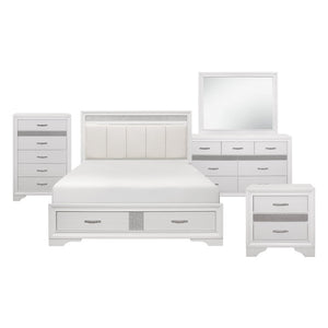 English Elm California King 5 Piece Glam Bedroom Set with Channel Tufted Faux Leather Headboard B011S04989