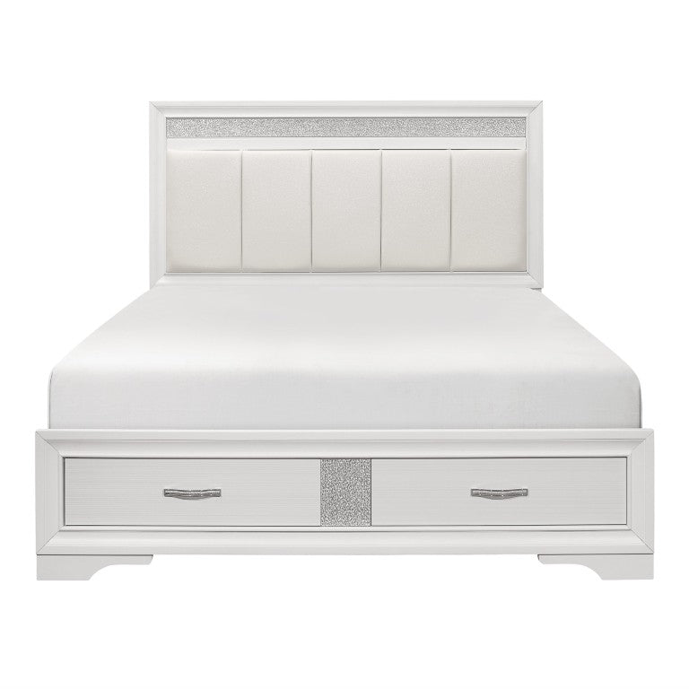 English Elm Queen Glam Bedroom Set with Channel Headboard Gray Faux Leather and Chrome Accents B011S04990