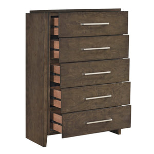 English Elm California King 5 Piece Bedroom Set Rubberwood Dark Walnut Finish with Ample Storage B011S05001