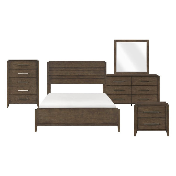 English Elm Queen Bedroom Set 5 Piece Solid Rubberwood Dark Walnut Traditional Suite with Storage B011S05003