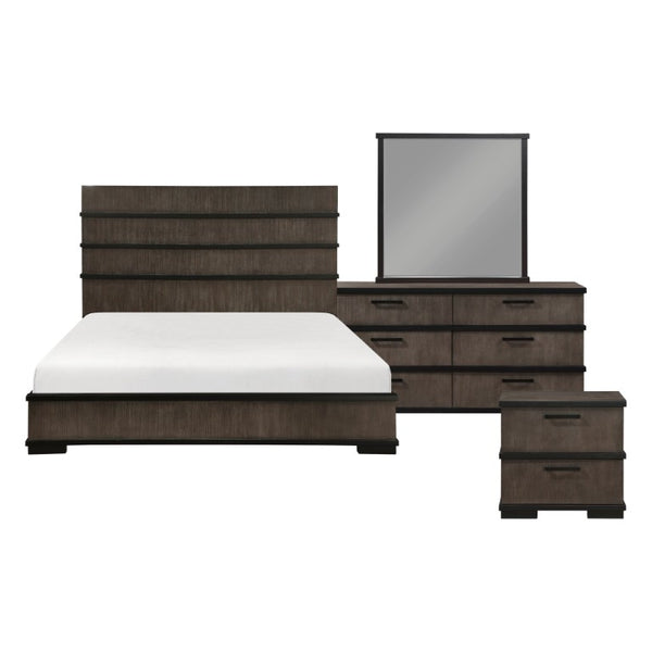English Elm Queen Bed Set with LED Headboard Oak Veneer Dresser Mirror and Nightstand Included B011S05014