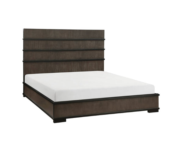 English Elm Queen Bed Set with LED Headboard Oak Veneer Dresser Mirror and Nightstand Included B011S05014