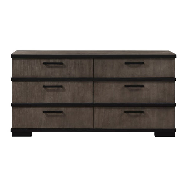 English Elm Queen Bedroom Set Oak Veneer Industrial Finish with LED Headboard and Black Hardware B011S05015