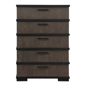 English Elm Queen Bedroom Set Oak Veneer Industrial Finish with LED Headboard and Black Hardware B011S05015