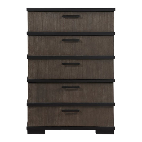 English Elm Queen Bedroom Set Oak Veneer Industrial Finish with LED Headboard and Black Hardware B011S05015