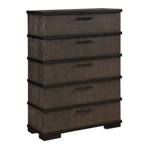 English Elm Queen Bedroom Set Oak Veneer Industrial Finish with LED Headboard and Black Hardware B011S05015