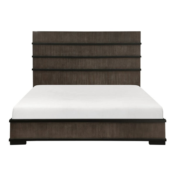 English Elm Queen Bedroom Set Oak Veneer Industrial Finish with LED Headboard and Black Hardware B011S05015