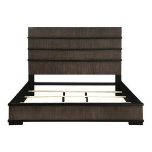 English Elm Queen Bedroom Set Oak Veneer Industrial Finish with LED Headboard and Black Hardware B011S05015