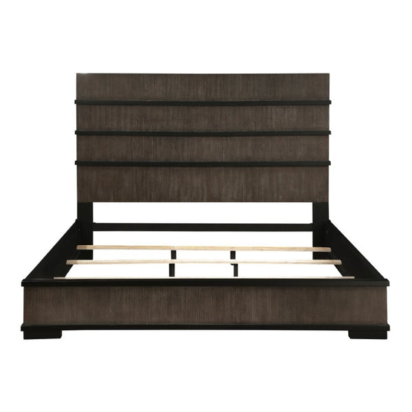 English Elm Queen Bedroom Set Oak Veneer Industrial Finish with LED Headboard and Black Hardware B011S05015