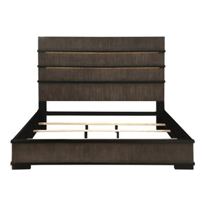 English Elm Queen Bedroom Set Oak Veneer Industrial Finish with LED Headboard and Black Hardware B011S05015