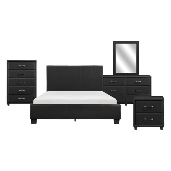 English Elm California King Faux Leather Bedroom Set Five Piece Urban Contemporary Dark Brown B011S05042