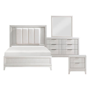 English Elm California King Bedroom Set Antique White Wood with LED Upholstered Headboard B011S05051