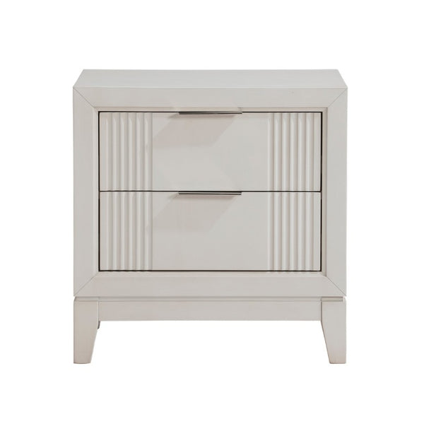 English Elm California King Bedroom Set Antique White Wood with LED Upholstered Headboard B011S05051