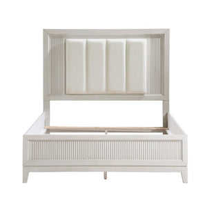 English Elm California King Bedroom Set Antique White Wood with LED Upholstered Headboard B011S05051