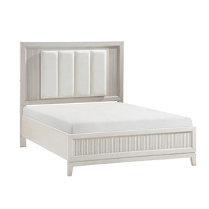 English Elm California King Bedroom Set Antique White Wood with LED Upholstered Headboard B011S05051