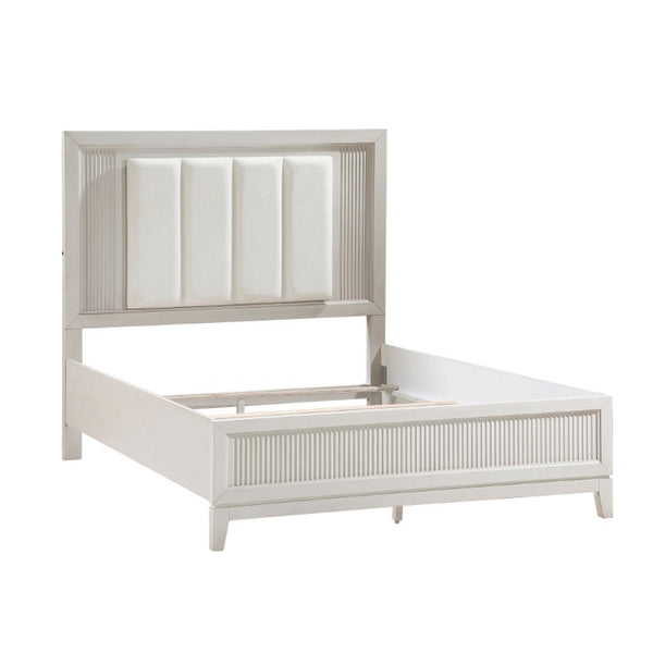 English Elm California King Bedroom Set Antique White Wood with LED Upholstered Headboard B011S05051