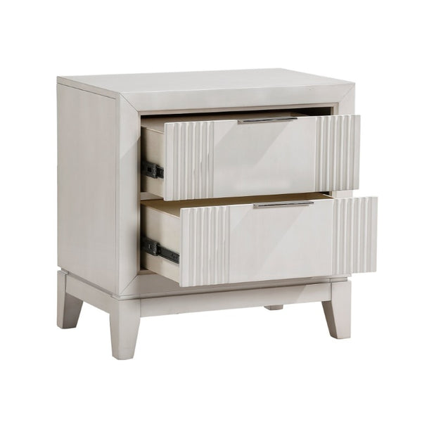 English Elm California King Florence 5 Piece Bedroom Set with LED Headboard Antique White Finish B011S05052