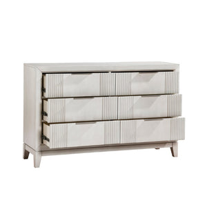 English Elm California King Florence 5 Piece Bedroom Set with LED Headboard Antique White Finish B011S05052