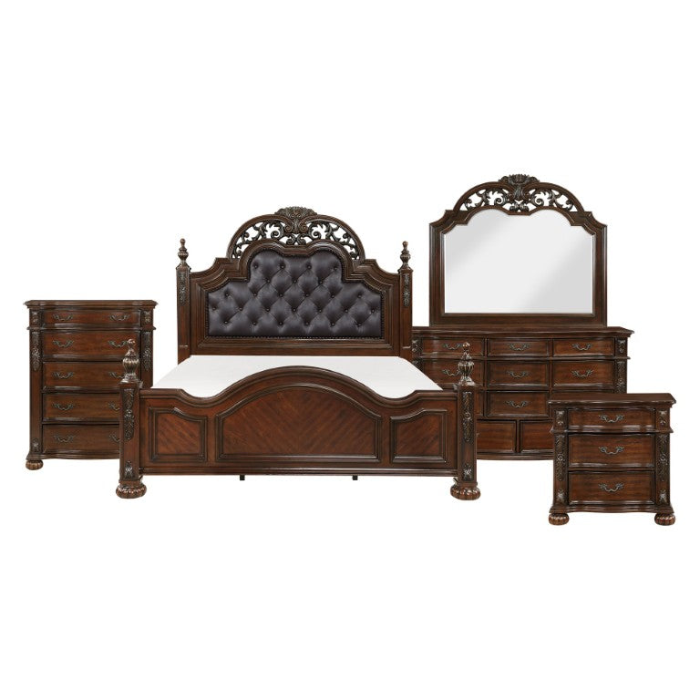 English Elm Eastern King Bedroom Set Five Piece Cherry Carved Wood Formal Master Suite Collection B011S05056