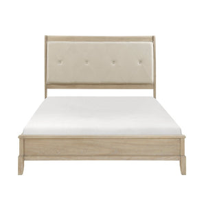 English Elm California King 5 Piece Bedroom Set Tufted Faux Leather Headboard Farmhouse Beige B011S05064