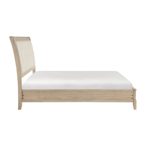 English Elm California King 5 Piece Bedroom Set Tufted Faux Leather Headboard Farmhouse Beige B011S05064