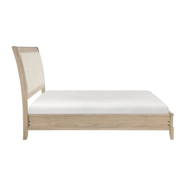 English Elm California King 5 Piece Bedroom Set Tufted Faux Leather Headboard Farmhouse Beige B011S05064