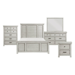 English Elm California King Five Piece Bedroom Set Oak Veneer Gray Finish with Panel Headboard B011S05072