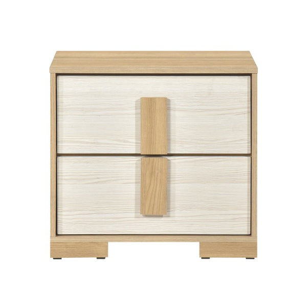 English Elm Eastern King Bedroom Set with LED Headboard Two Tone Wood and Six Drawer Dresser B011S05075