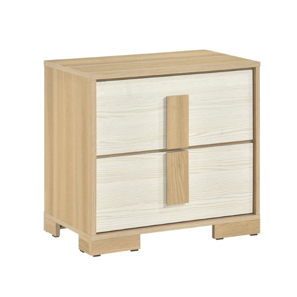 English Elm Eastern King Bedroom Set with LED Headboard Two Tone Wood and Six Drawer Dresser B011S05075