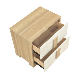 English Elm Eastern King Bedroom Set with LED Headboard Two Tone Wood and Six Drawer Dresser B011S05075