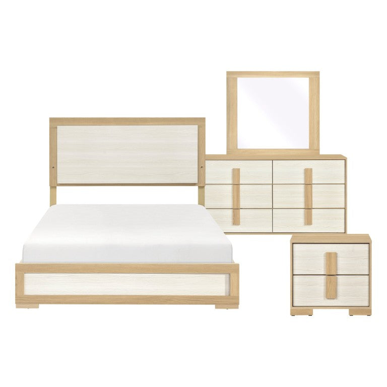 English Elm Twin Bedroom Set Four Piece Natural Wood Grain and White LED Headboard Modern Suite B011S05083